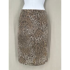 Y2K Vintage Skirt Small Brown Leopard Animal Print Mini Pencil Mini 90s Wool